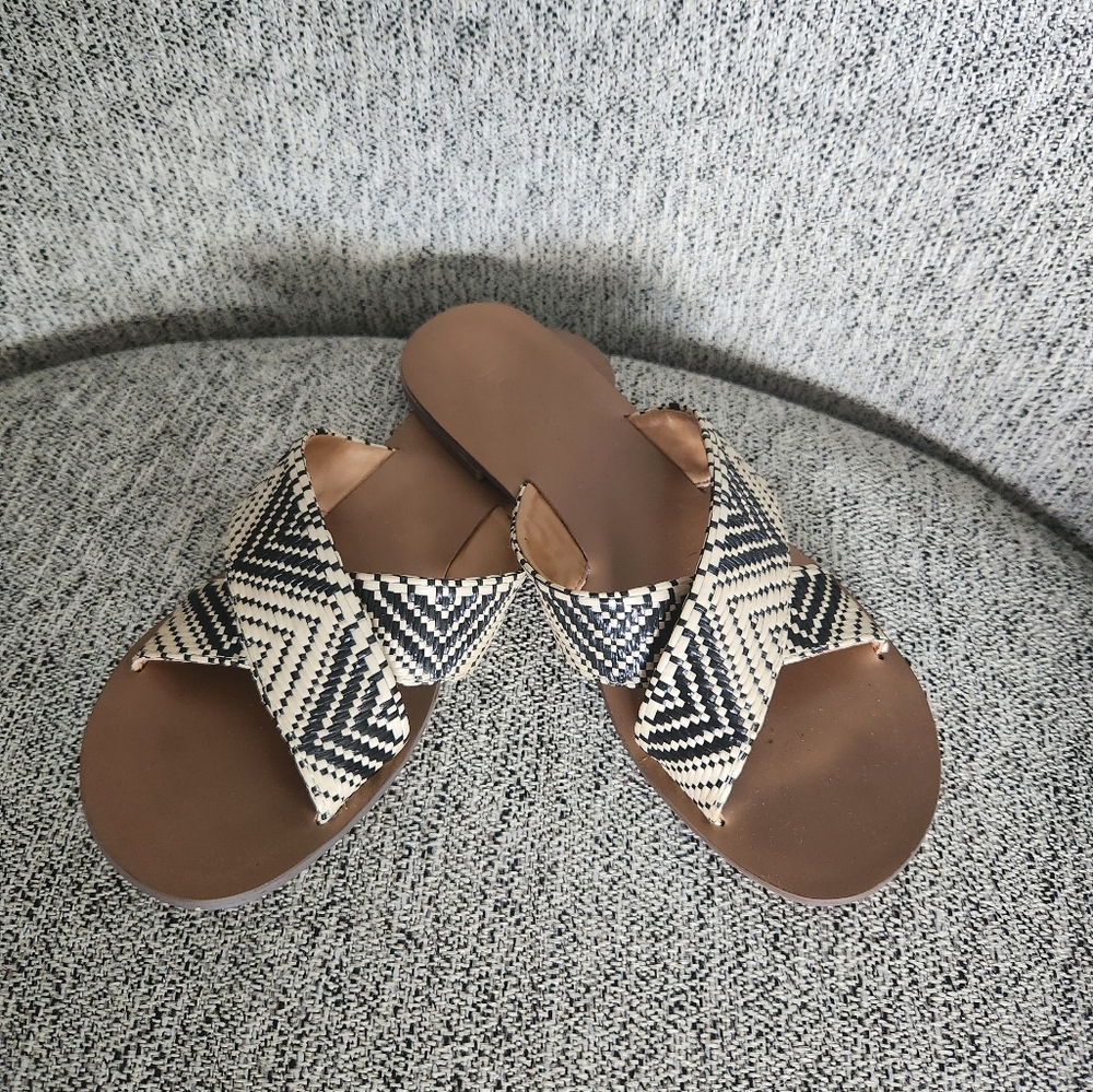 J. Crew Black and Cream Sandals with Zigzag Pattern